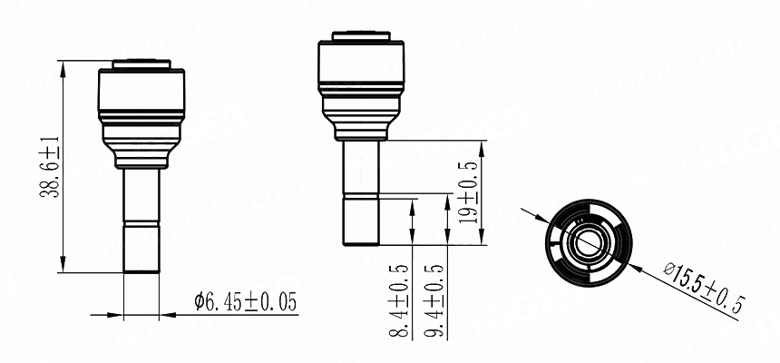 dimensions of In-line Stem quick connector